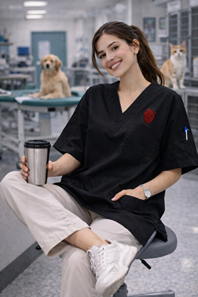 mirach Veterinary Scrubs My Heart Top Premium Lint-Free Extra Pockets Loose F...