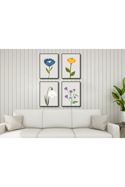 M&H Quality 4-Piece Botanical Flower Painting Set – Minimal Modern Wall Decor