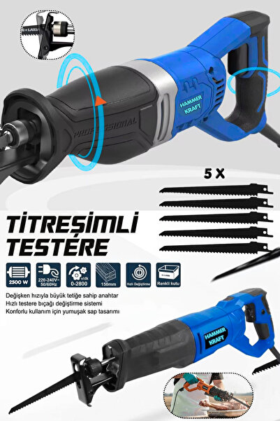 HAMMERKRAFT Alman S400- 6 Devir Ayarlı 2500Waat 5Bıçaklı Demir Tahta Plastik ...
