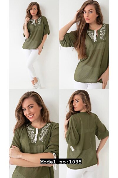 Modaise Erva Chiffon Ethnic Blouse with Poor Sleeves and Embroidery Details