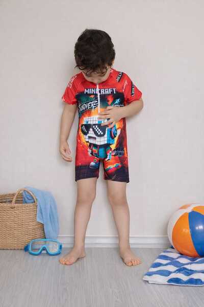 Belya Kids Wear Αγορίστικη φόρμα μαγιό με φερμουάρ και χαριτωμένο σχέδιο