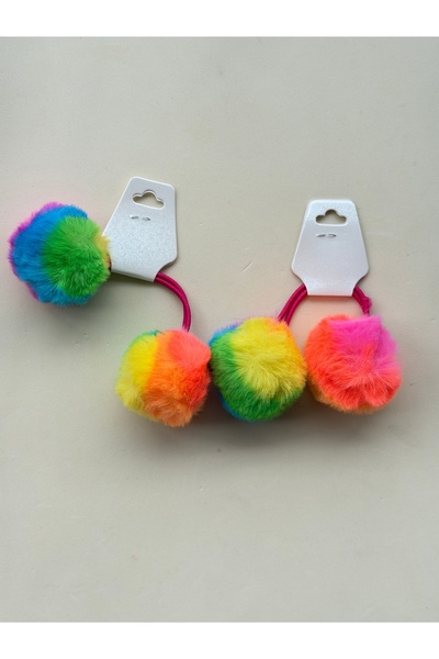 BURÇİN AKSESUAR Double Colored Pompom Elastic Children's Buckle