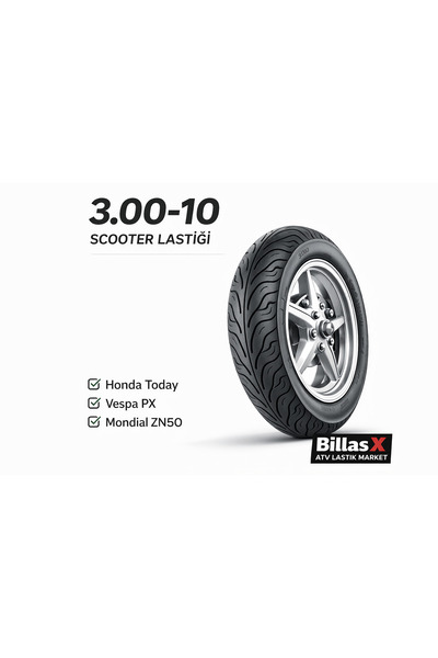 Billas 3.00-10 Motosiklet Lastiği / Honda Today Vespa PX Mondial ZN50 Uyumlu