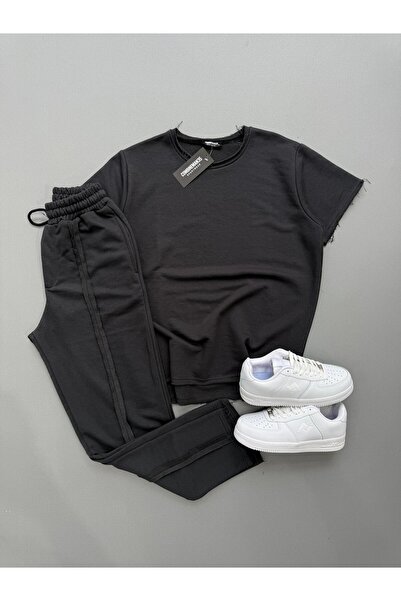 Baycombine35 Unisex Sweatpants with Stitching Detail - Laser Cut Short Sleeve...