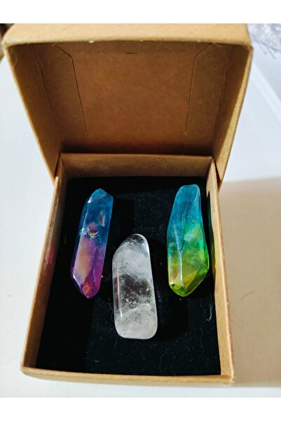best bioenerji taş terapi Kristal Kuvars & Rainbow Kuvars ✨.Doğal Taş 3'lü Se...
