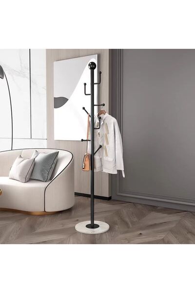 POWER Floor-standing coat rack with marble base, space-saving storage shelf.