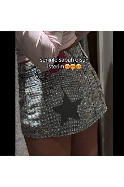 İsra Ayyıldız Moonstar Collection Viral Parlak Taşlı Mini İçi Şortlu Etek