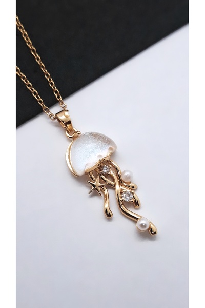 Serenity Opal Zirkon Taşlı Deniz Anası Figür Çelik Kolye2