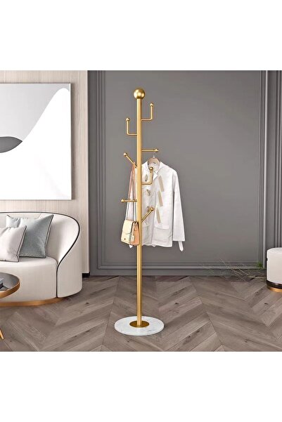 POWER Floor-standing coat rack with marble base, space-saving storage shelf.