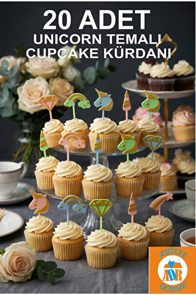 Atölye Doruk Unicorn Pasta Kürdanı - Doğum Günü Cupcake Kürdanı-Gökkuşağı Doğ...