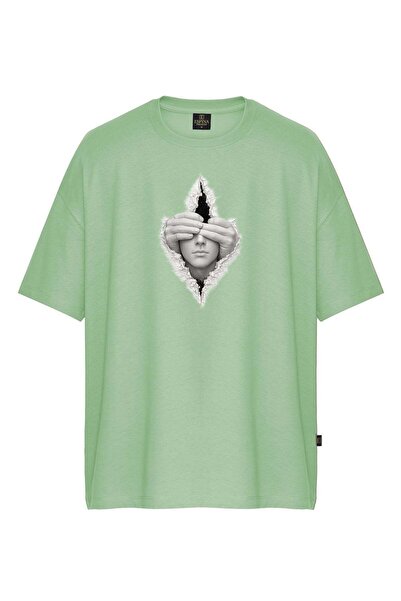 Espina Premium Cracked Wall Effect Face Printed Oversize Short Sleeve T-Shirt