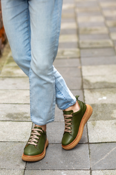 Mammamia 0775 EREN SHOES&BAG Hakiki Deri Bağcıklı Günlük Sneaker Kadın Ayakka...