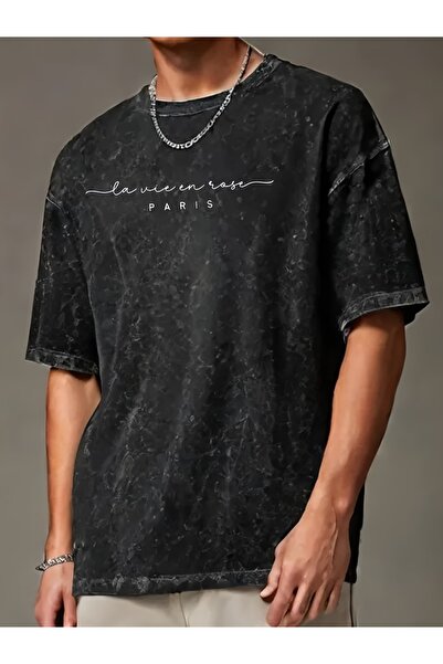 ship master Paris Printed Black T-Shirt 100% Cotton Minimal Vintage Streetwea...