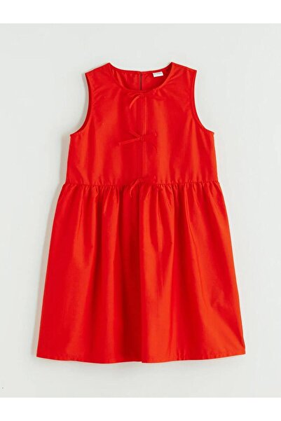 LC Waikiki Φόρεμα ποπλίνας για κορίτσια με λεπτομέρεια φιόγκου στον λαιμό (S6)