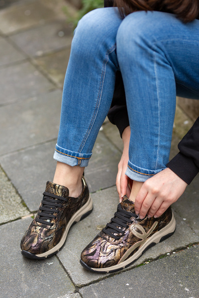 Mammamia 03575 Γυναικείο sneaker από γνήσιο δέρμα με σχέδιο φιδιού