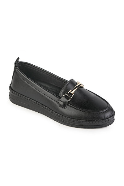 ERN SHOES Kadın Siyah Yazlık Hava Alabilen İçi Hakiki Deri Tam Ortopedik Saraç Detaylı Ayakkabı