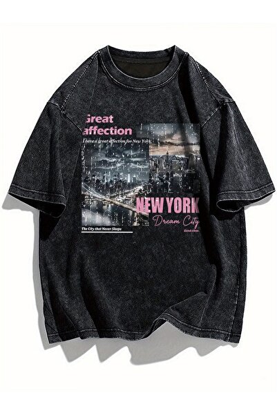 ship master New York Printed Black T-Shirt 100% Cotton Vintage Streetwear Ove...