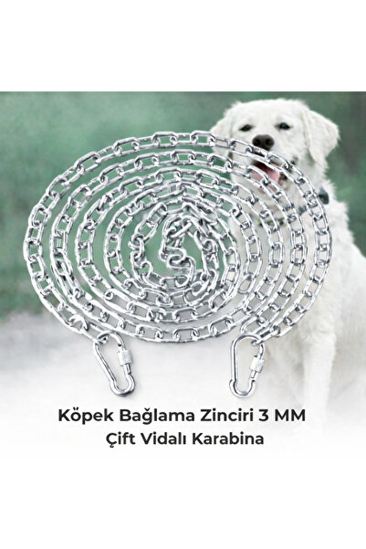 Vi Caro 3 METRE Köpek Bağlama Zinciri 3 mm Gezdirme + 2 Vidalı Karabina Çelik...