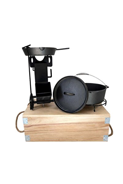 flamma Set Gratar BBQ 6 piese din fonta cu mini-soba Racheta si cutie din lemn