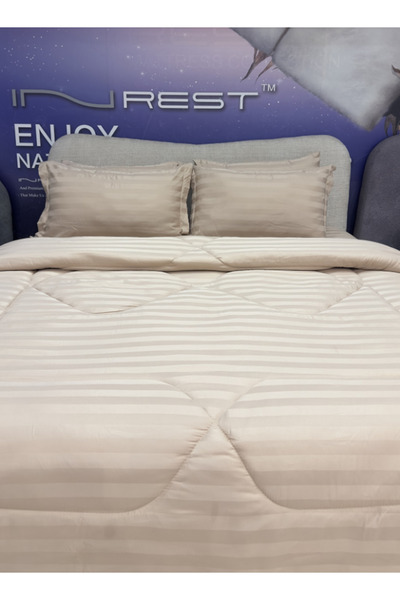 INREST طقم لحاف فردي من رويال لاين بلون بيج داكن - أغطية سرير مخططة على طراز ...