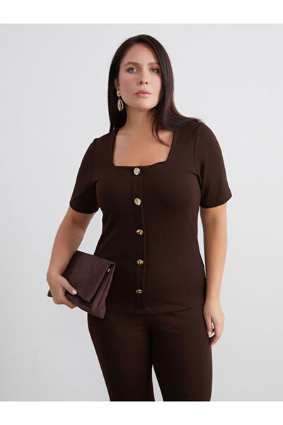 LC Waikiki Rmz Gi̇yi̇m Farkiyla Large Size Square Roba Collar Blouse