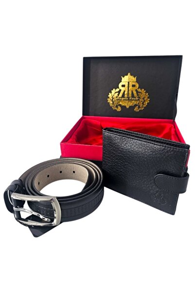 velve Regalo Reale men's set, wallet and leather belt, black, in elegant box