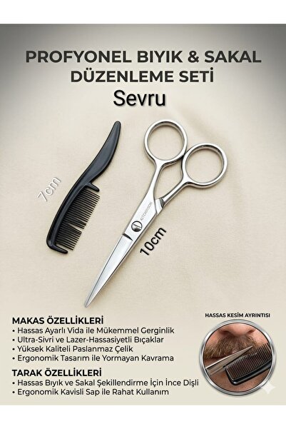 SEVRU Profesyonel Sakal Bıyık Kaş Kesme Makası Seti İnce Uçlu