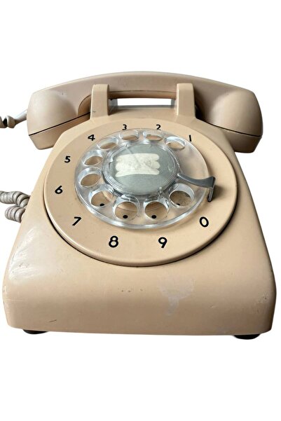 Web Bej Renk Antika Çevirmeli Telefon - Nostaljik Klasik Retro Masa Telefonu
