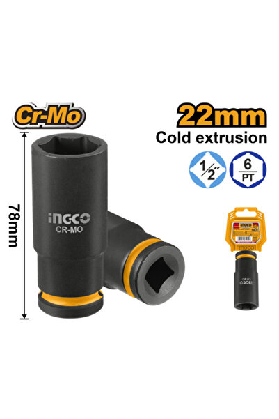 Ingco 1/2"DR Deep impact socket 22mm