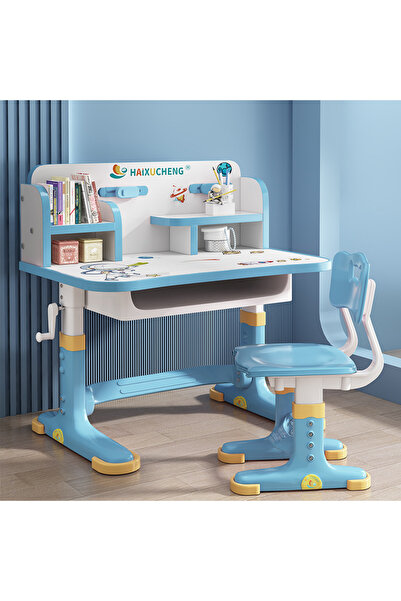 POWER Children's desk and chair set, height adjustable, with bookshelf and st...