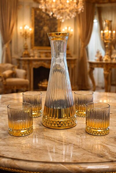 rova tr Saray Serisi Lüks Titanyum Kaplama Sürahi ve Bardak Seti