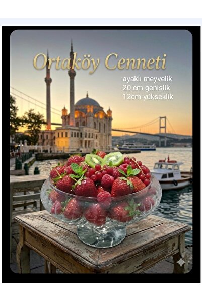 ORTAKÖYCENNETİ Kase cam ayaklı çilek meyvelik kase 20 cm genişlik 12 cm yükse...