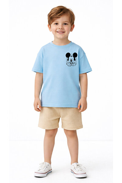 bebekpare Момчешки муселинов комплект тениска и къси панталони с щампа на гер...