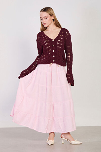 BARRELS AND OIL Women's belted pleated long cotton skirt - pink