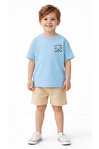 bebekpare Момчешки муселинов комплект тениска и къси панталони с щампа на куч...