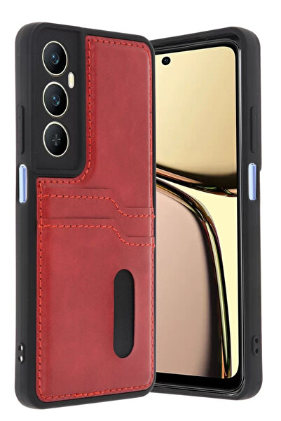 Beta Moda Hub Newface Realme C65 Leather Case with Card Holder - Red