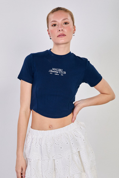 BARRELS AND OIL Women's Malibu Printed Crop Body - Navy Blue