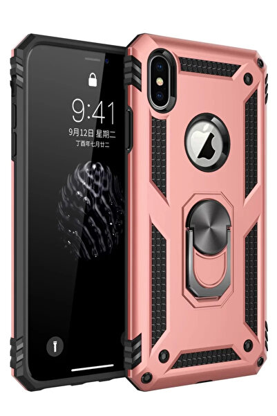 TeknoKapsül حافظة نيو فيس لهاتف آيفون XS ماكس غطاء سيليكون مع حلقة صوفيا - وردي