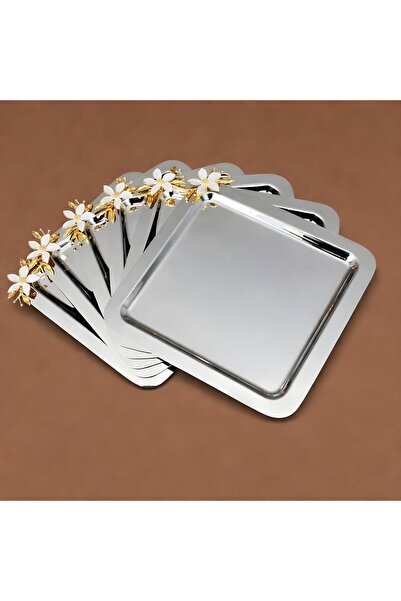 ChefTaste Chef Taste Jasmin Kare Paslanmaz Çelik 6 lı Takım Çiçek Aksesuarlı ...