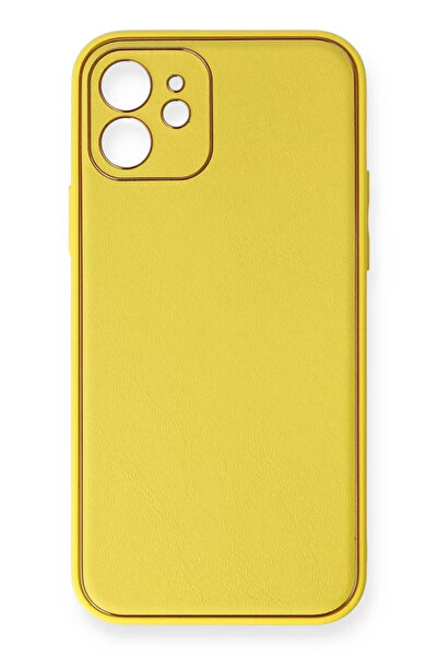 Beta Moda Hub غطاء حماية سيليكون من جلد كوكو لهاتف آيفون 12 من نيو فيس - أصفر