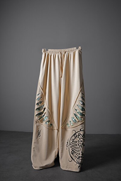 Slatra Ανδρική φόρμα σε μπεζ χρώμα με στάμπα Spine Effect και φαρδιά γραμμή