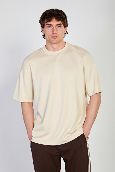 BARRELS AND OIL Men's Crew Neck Regular Fit T-Shirt - Stone