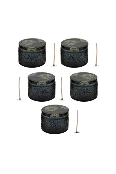 FLORY Σετ 5 Μαύρα Γυάλινα Κηροπήγια 100 ml