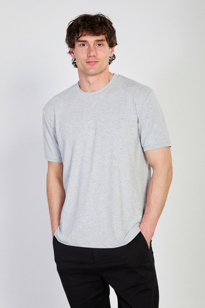 BARRELS AND OIL Men's Slim Ribbed Crew Neck T-Shirt - Gray Melange