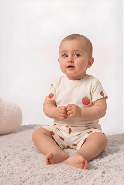 hhoneybaby طقم شورت من القطن العضوي بنسبة 100% بنكهة الفراولة