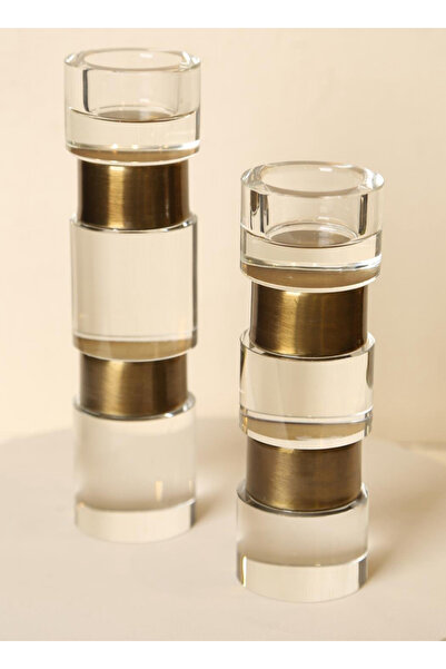Mioletti Silindir Katlı Pirinç Cam Şamdan Mumluk