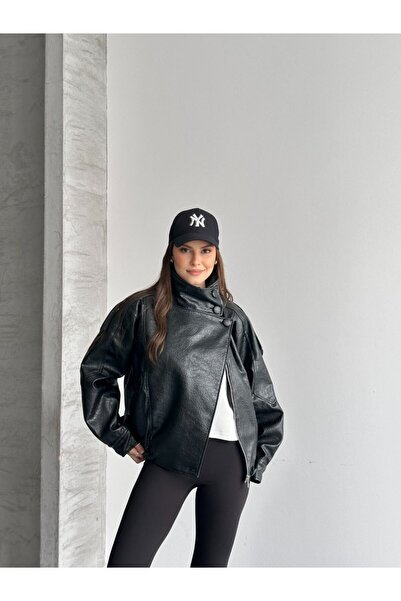 moda çağdaş Geacă de piele supradimensionată de calitate premium, stil urban,...