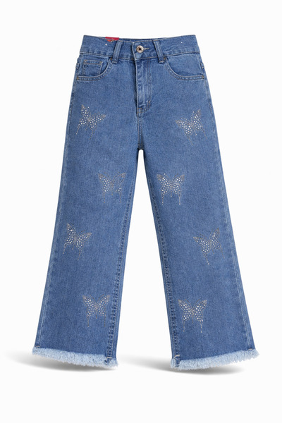 CQCQ Girl's Stoned Butterfly Patterned Jean Trousers