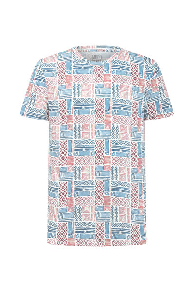 Mudo Erkek Turuncu Etnik Baskılı Bisiklet Yaka Kısa Kollu T-Shirt