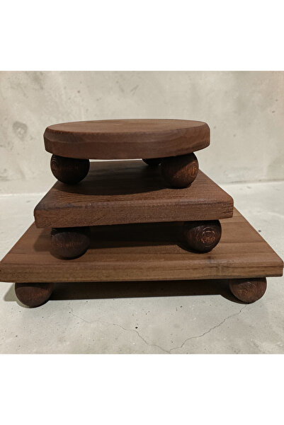 Demwood Ceviz Rengi Orta Boy Ahşap 3 Lü Sunum Seti